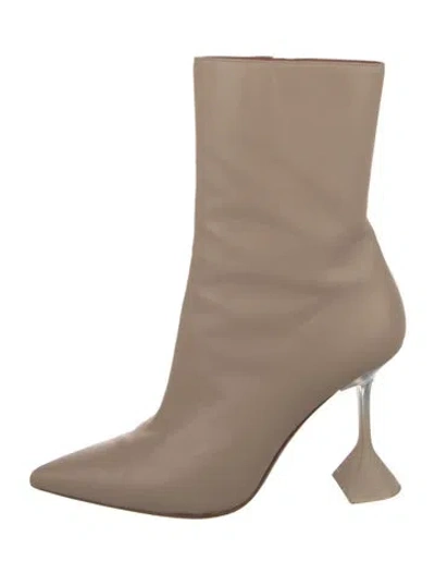Pre-owned Amina Muaddi Giorgia Leather Sock Boots In Neutral