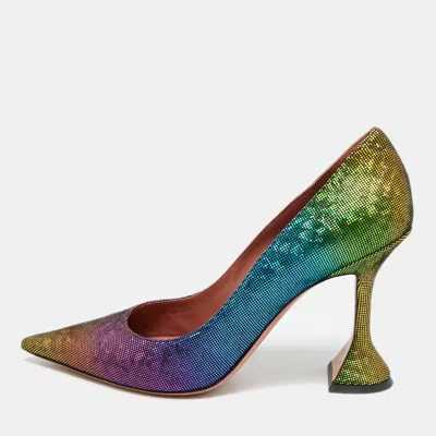 Pre-owned Amina Muaddi Giorgia Size 39.5 Multicolor Nubuck Leather Pumps