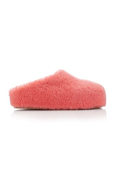 Amina Muaddi Pink Giuly Shearling Slippers