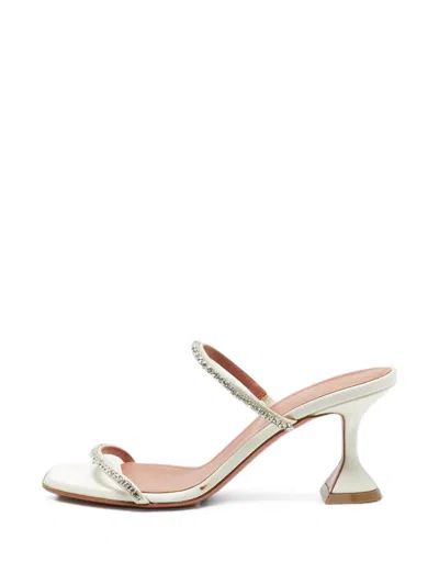Pre-owned Amina Muaddi Glida Crystal-embellished Sandals In White