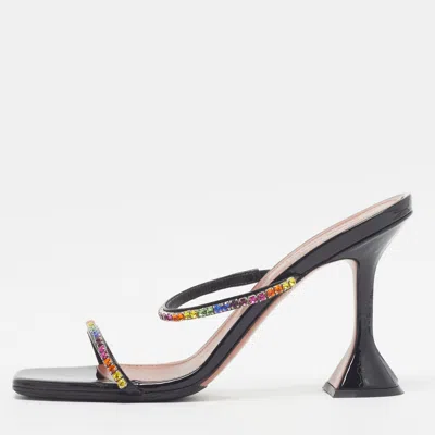 Pre-owned Amina Muaddi Glida Size 38 Black Patent Leather Slide Sandals