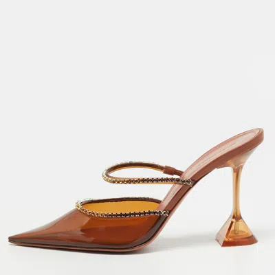 Pre-owned Amina Muaddi Glida Size 41 Transparent/brown Pvc Crystal Embellished Mules