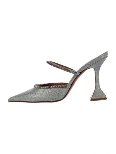 Pre-owned Amina Muaddi Glitter Crystal Embellishments Mules In Silver