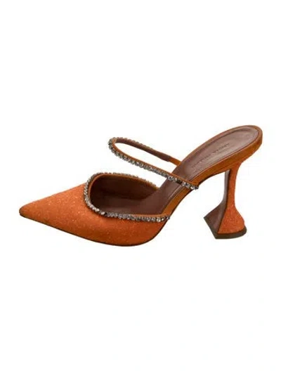 Pre-owned Amina Muaddi Glitter Glitter Accents Mules In Orange