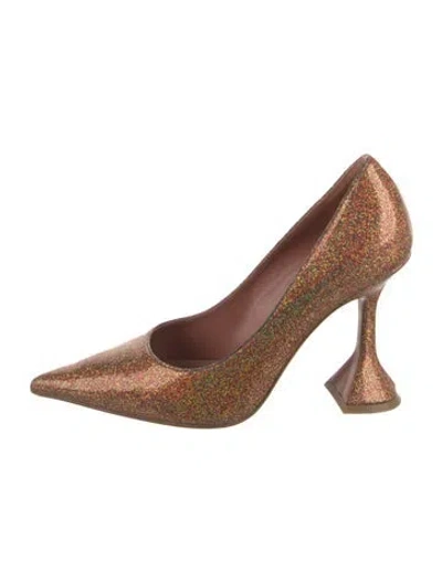 Pre-owned Amina Muaddi Glitter Glitter Accents Pumps In Red
