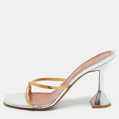 Amina Muaddi Gold/silver Metal Henson Slide Sandals