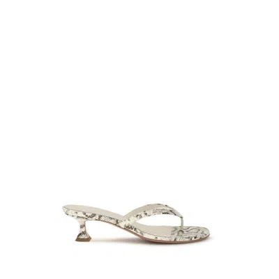 Amina Muaddi Gray Calf Leather Bos Taurus Flat Women's Sandals