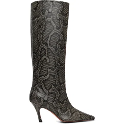 Amina Muaddi Gray Mona 80 Tall Boots In Animal Print