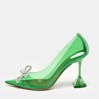 Pre-owned Amina Muaddi Green Leather And Pvc Rosie Pumps Size 38.5