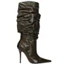 Amina Muaddi Green Leather High Heel Women's Boots In Green