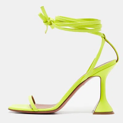 Pre-owned Amina Muaddi Green Leather Vita Ankle Strap Sandals Size 36