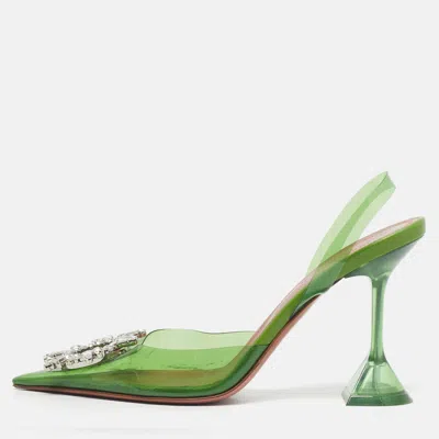 Pre-owned Amina Muaddi Green Pvc Begum Crystal-embellished Slingback Pumps Size 37.5