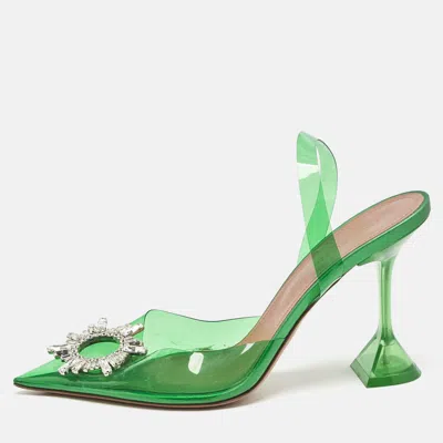 Pre-owned Amina Muaddi Green Pvc Begum Crystal Embellished Slingback Pumps Size 41
