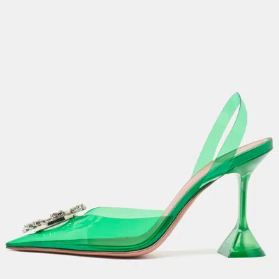 Pre-owned Amina Muaddi Green Pvc Begum Slingback Pumps Size 37.5