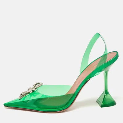 Pre-owned Amina Muaddi Green Pvc Rosie Slingback Pumps Size 40.5