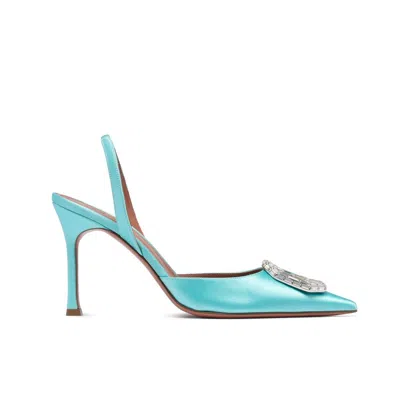 Amina Muaddi Green Silk High Heel Women's Pumps