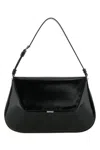 Amina Muaddi Leather Handbag With Curved Base And Reptile Motif Embossing In Black