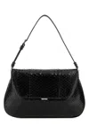 Amina Muaddi Leather Handbag With Curved Base And Reptile Motif Embossing In Black