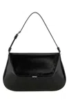 Amina Muaddi Leather Handbag With Curved Base And Reptile Motif Embossing In Black