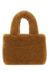 Amina Muaddi Rectangular Shearling Handbag With Top Handle In Brown