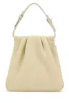 Amina Muaddi Vittoria Logo Printed Embellished Handle Bag In White