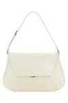 Amina Muaddi Women Black Leather Ami Shoulder Bag In White