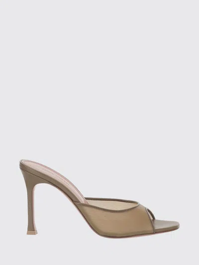 Amina Muaddi Alexa Mules In Mesh Nylon And Leather In Gray