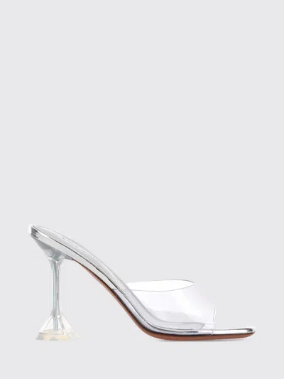 Amina Muaddi Heeled Sandal Woman Color Transparent In Silver