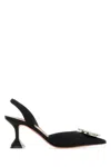 Amina Muaddi Begum Sling 70 Crystal Embellished Black Leather Pumps