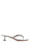 Amina Muaddi Silver Leather Gigi Thong Mules
