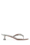 Amina Muaddi Silver Leather Gigi Thong Mules