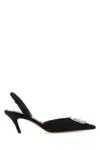 Amina Muaddi Camelia Tweed Slingback Pumps In Bla