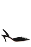 Amina Muaddi Camelia 60 Crystal-embellished Metallic Tweed Slingback Pumps In Black