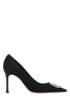 Amina Muaddi Camelia Pump 90 Satin Black White In Black