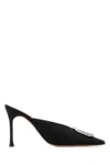 Amina Muaddi Camelia Mule 90 Satin Black White In Black