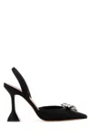 Amina Muaddi Pointed Toe Embellished Heel Sandals In Black