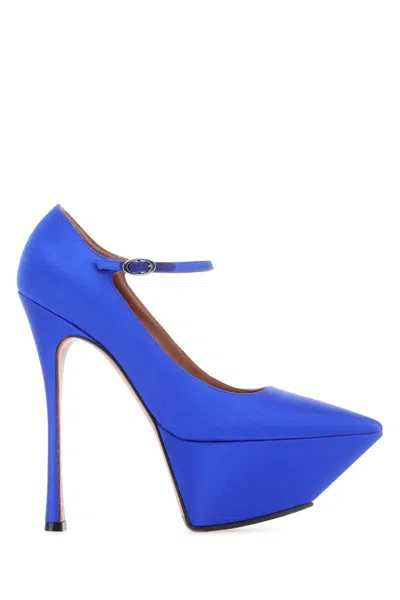 Amina Muaddi Electric Blue Satin Yigit Pumps