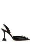 Amina Muaddi Womens Black Begum Crystal-embellished Slingback Satin Courts In Denwetblawhicry