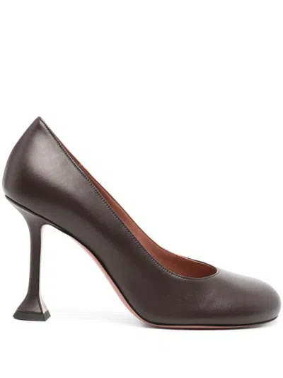 Amina Muaddi 95mm Iris Leather Pumps In Brown