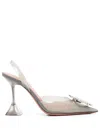 Amina Muaddi Lily Crystal Flower Denim Slide Sandals In Grey