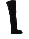 Amina Muaddi Black Suede Heidi Over The Knee Boots In White