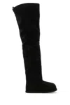 Amina Muaddi Black Suede Heidi Over The Knee Boots In White