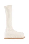 Amina Muaddi Ribbed Texture Flat Sole Sock-like Boots In Beige