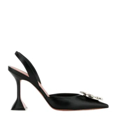 Amina Muaddi Womens Black Rosie Crystal-embellished Leather Sling-back Courts