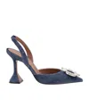 Amina Muaddi Blue Rosie Sling Denim Heels In Blue