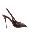 Amina Muaddi Open-toe Brown Patent Leather Stiletto Pumps In Brown