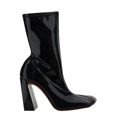 Amina Muaddi Marine 100mm Leather Ankle Boots In Black