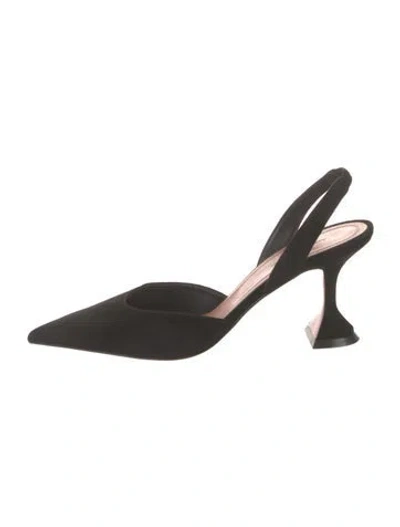 Pre-owned Amina Muaddi Holli 70 Leather Slingback Pumps In Black