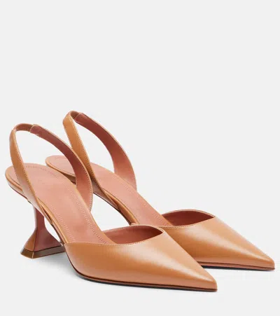 Amina Muaddi Holli 70 Leather Slingback Pumps In Brown