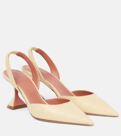 Amina Muaddi Holli 70 Leather Slingback Pumps In Yellow